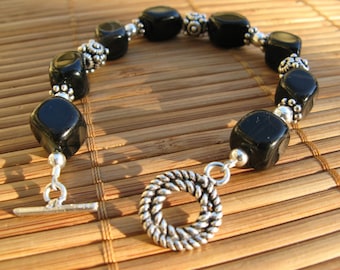 Always Bet on Black II -- Black Agate and Bali Silver Bracelet