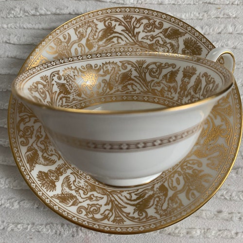 Vintage Wedgwood Bone China Teapot With Lid in Gold Florentine Etsy