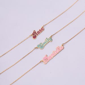 Dainty Colorful Name Necklace, Personalized Name Jewelry, Gold Name Necklace, Kids Name Necklace, Birthday Gift for Kids, Gift for Her