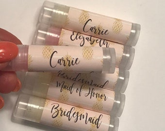 Pineapple themed Lip Balms Party Favors Tropical Bachelorette Party Birthday Party Bridesmaid Gifts Personalized