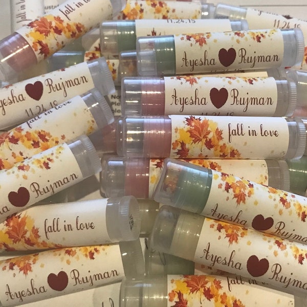 Fall in Love Wedding Favors, Fall Wedding Favors, Wedding Favor Lip Balms, Personalized Wedding Favors, Bridal Shower Favors Chapstick