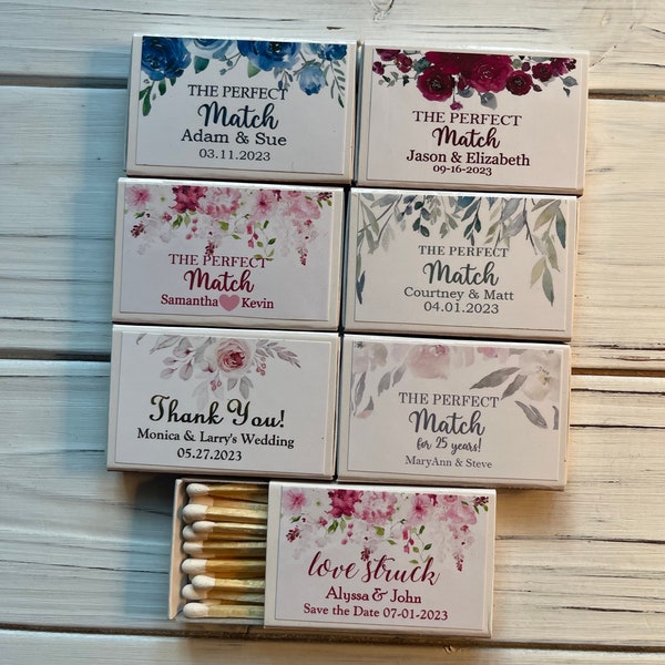 Wedding Matches, Bridal Shower Matches, Anniversary Matches, Wedding Favors,  The Perfect Match, Love Struck, Personalized Matches Labels