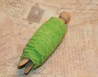 Vintage Lace 1-3/4" Wide - Paris French Lace - Lime Green- 2-1/2 Yards - Comes On Vintage Clothespin