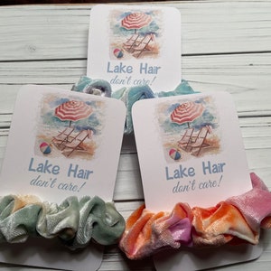 Lake Hair don&#39;t care Scrunchies, Tie Dye Scrunchies, Bachelorette Party Favors, Bridesmaid Gift