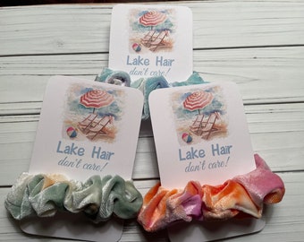 Lake Hair don't care Scrunchies, Tie Dye Scrunchies, Bachelorette Party Favors, Bridesmaid Gift