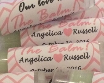 Wedding Favors, Our Love is the Balm Lip Balm Favors, Bridal Party Favors,  Chevron Personalized Labels