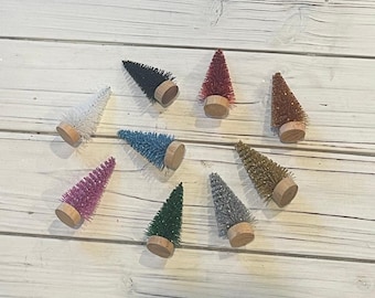 Bottle Brush Christmas Trees Miniature 2" tall variety of colors Bottle Tree Christmas Trees With Glitter