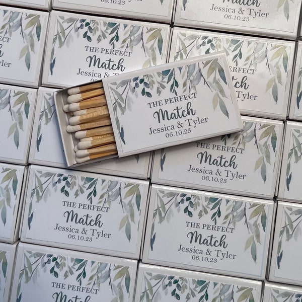 Wedding Matches, Bridal Shower Matches, Anniversary Matches, Wedding Favors,  The Perfect Match, Love Struck, Personalized Matches Greenery