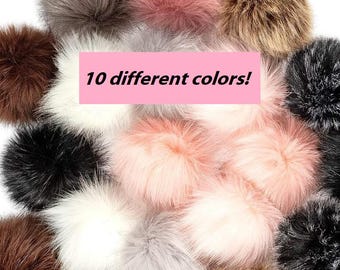 Faux Fur Pom Poms, Fluffy 4" Pom Poms, for Hats, Beanies, Crafts