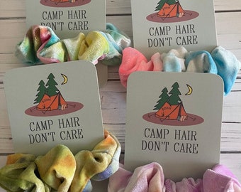 Camp Hair don't care,  Scrunchies, Tie Dye Scrunchies, Hair Ties, LDS Girls Camp Hair Dont Care