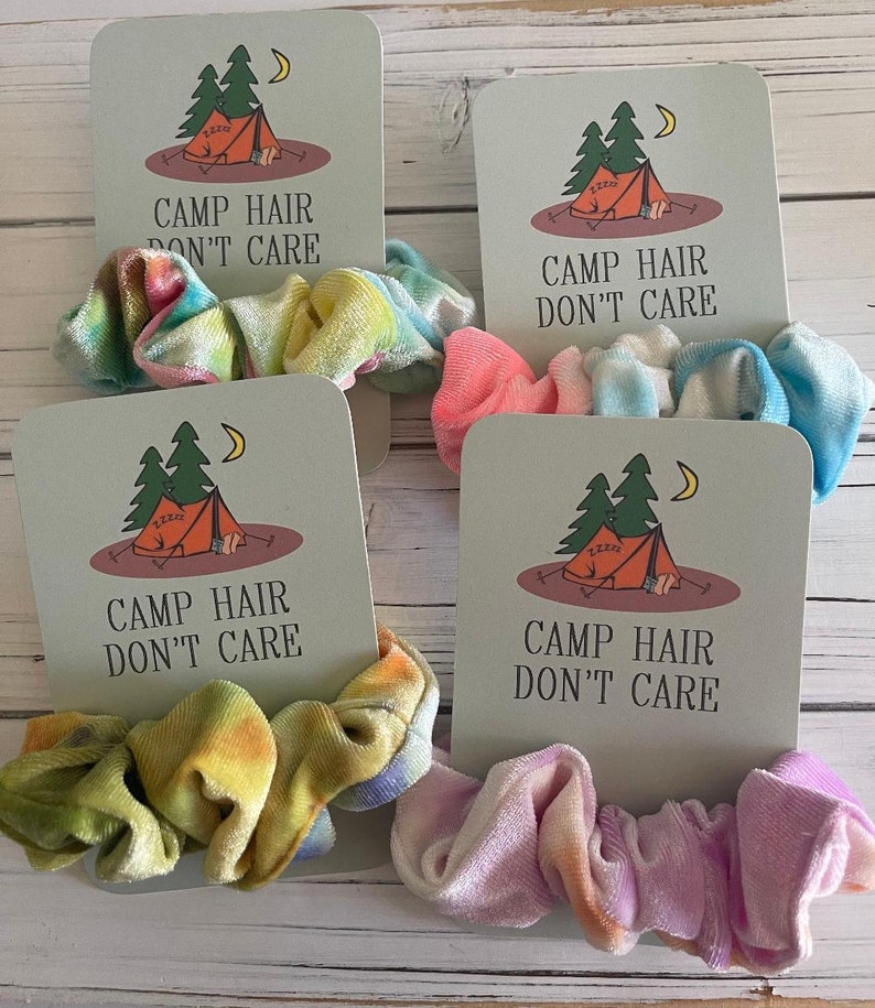 Camp Hair don't care, Scrunchies, Tie Dye Scrunchies, Hair Ties, LDS Girls Camp Hair Dont Care image 1