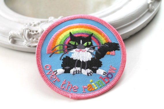 Ecusson Brode Chat Noir Et Blanc Arc En Ciel Mignon Animal Etsy