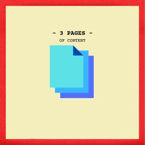 May include: Three blue and light blue sticky notes with a corner folded over, stacked on top of each other. The text " - 3 PAGES - OF CONTENT" is above the sticky notes.