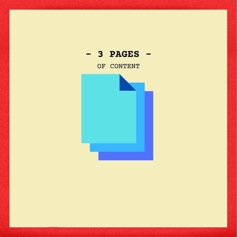 May include: Three blue and light blue sticky notes with a corner folded over, stacked on top of each other. The text " - 3 PAGES - OF CONTENT" is above the sticky notes.