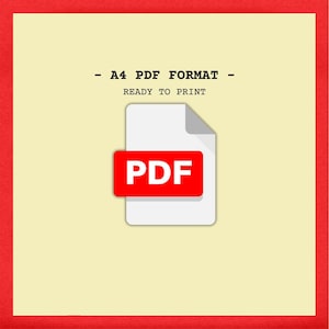 May include: A white PDF file icon with a red "PDF" label, against a light yellow background with the text "A4 PDF FORMAT - READY TO PRINT" above the icon.