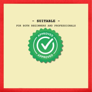 May include: Green and white "APPROVED" seal with a checkmark. Text reads "SUITABLE FOR BOTH BEGINNERS AND PROFESSIONALS".