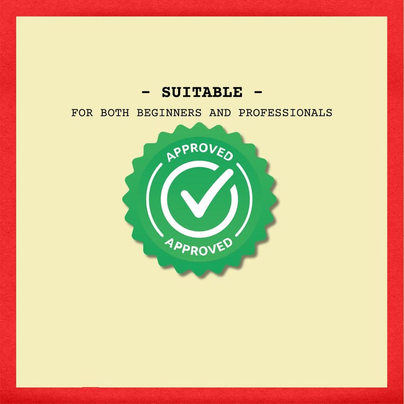 May include: Green and white "APPROVED" seal with a checkmark. Text reads "SUITABLE FOR BOTH BEGINNERS AND PROFESSIONALS".