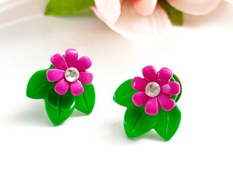 Handmade LEGO Pink Flower Earrings with Bling Clip or Pierced