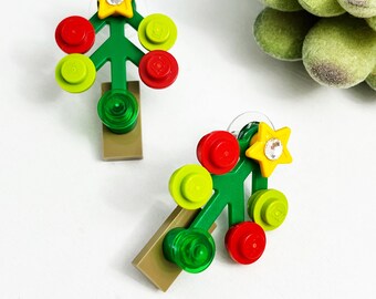 Handmade LEGO Christmas Tree Earrings - 'Light' them Up! Clip or Pierced