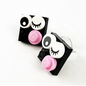 Handmade LEGO Winky Kissy Face Earrings Clip or Pierced image 2