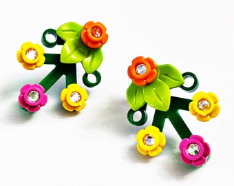 Handmade LEGO Flower Power & Bling Drop Chandelier Earrings