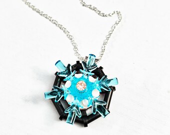 Handmade LEGO Snowflake Pendant Necklace with Bling