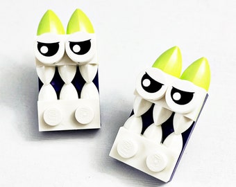 Handmade LEGO Monster Earrings Halloween Clip or Pierced