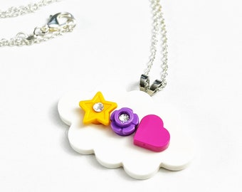 Handmade LEGO Cloud Necklace Star, Flower, Heart with Bling