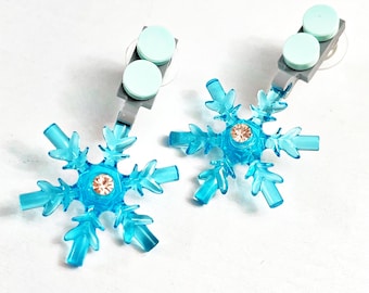 Handmade LEGO Snowflake Drop Earrings with Bling