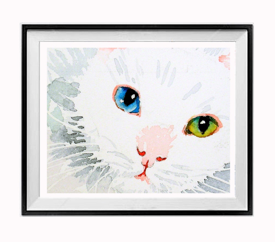 Persian Cat Wall Art Print Watercolor White Kitty Painting Etsy