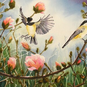 wall decor CHICKADEE woodland small bird print watercolor art, by Nancy LaBerge Muren