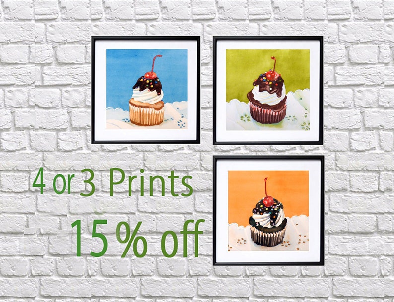 Cupcake Dessert Wall Art Kitchen Art Print Sets Art Sale Etsy etsy