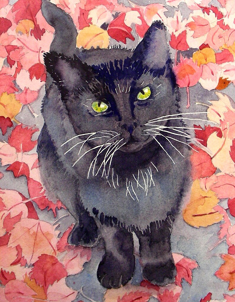 Черная кошка рисунок красками