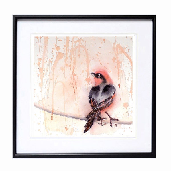 Bird paintings Wall Art, Finch Bird Art prints, Bird Illustrations, Watercolor birds, Woodland animals, For Mom, Office, Purple, (1