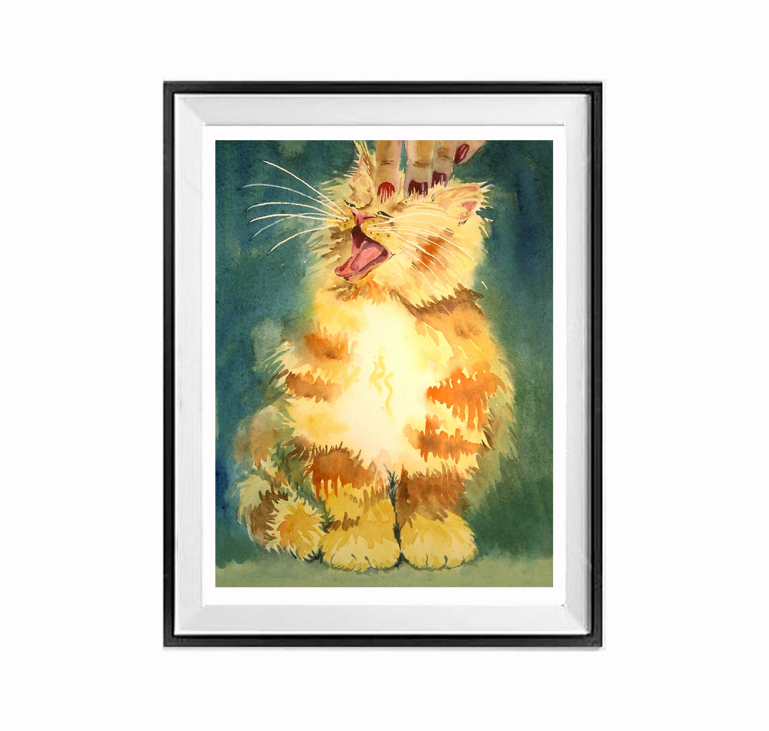 Printable Download Animal Art Yellow Cat Persian Cat Wall Etsy