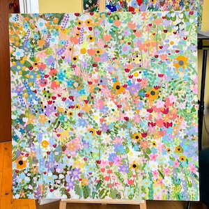 Peinture acrylique florale de 1 m x 1 m