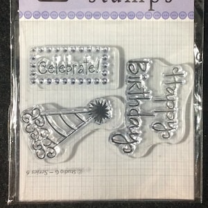 Birthday Clear Unmounted Rubber Stamps From Studio G, VS4911, Happy Birthday, Celebrate, Party Hat