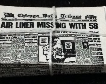 Tiny Miniature Stack Of Newspapers, The Chicafo Daily Tribune, Doll House, Shadow Box, Diorama, Altered Art, Mixed Media,