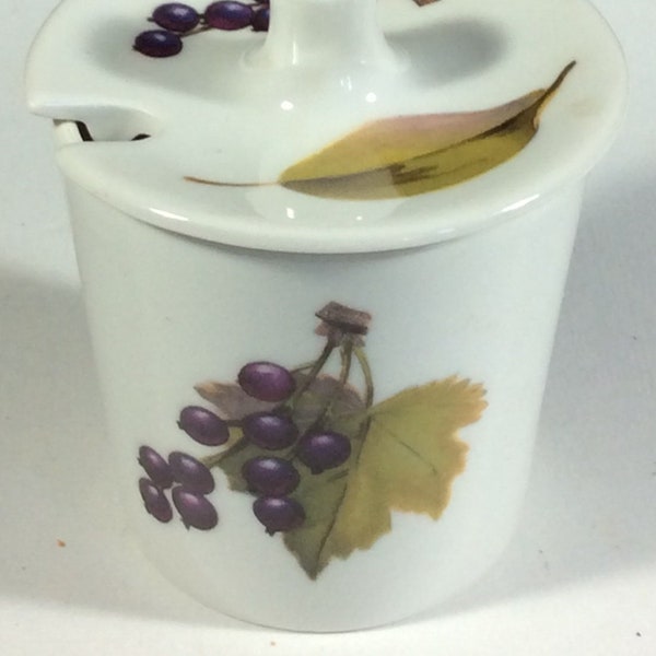 Eversham Bone China Mustard, Royal Worcester, Made In England, Fruit And Leaves, Jelly, Jars, Mustard, Butter