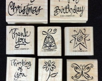 A Greeting For All Reasons Wood Mounted Rubber Stamp Set From Stampin Up Wedding, Marriage, Holiday, Christmas, Butterfly, Heart, Holly