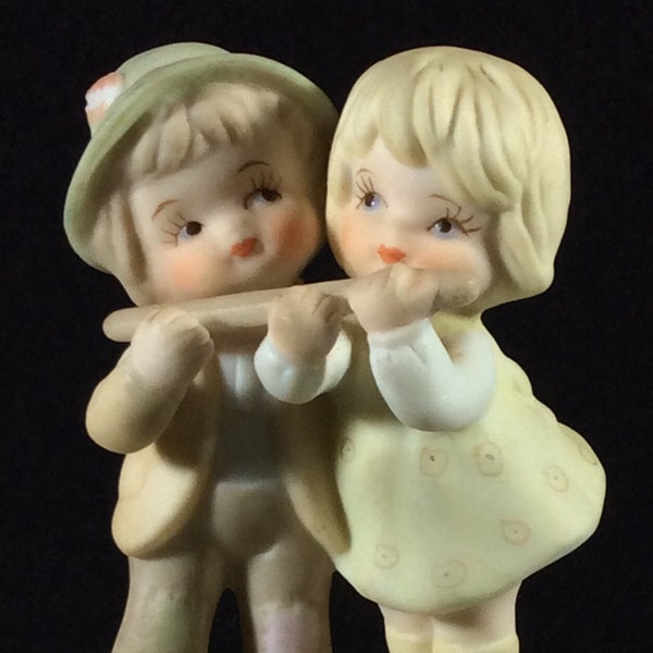 Lefton Children Playing The Flute Porcelain Figurine, 03227, Boy, Girl, Musical