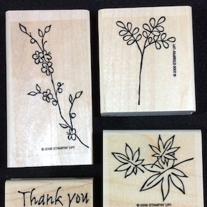 スタンピンアップの芸術的なアジア風木製スタンプセット、ありがとう、毎日が贈り物をくれる、花、葉、桜