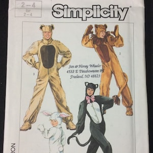 Simplicity Animal Halloween Costume Pattern 7648, Size 2 - 4, Child&#39;s, Boys&#39;, Girls&#39;, Bunny, Lion, Cat