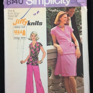 Simplicity Misses&#39; Jiffy Knit Front Wrap Top, Short, Skirt And Pants Pattern 6140 Size 8, Easy Cut, Easy Sew, Jiffy Knits, Stretch Knit Only