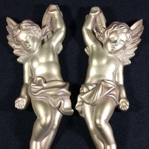 Chalkware Gold Cherub Wall Plaque From Miller Studio, 1968, Wall Hanging,