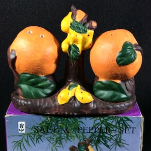 Orange Tree And Oranges Salt And Pepper Shaker Set, Tropical, Citrus, Kitsch, Kitchen