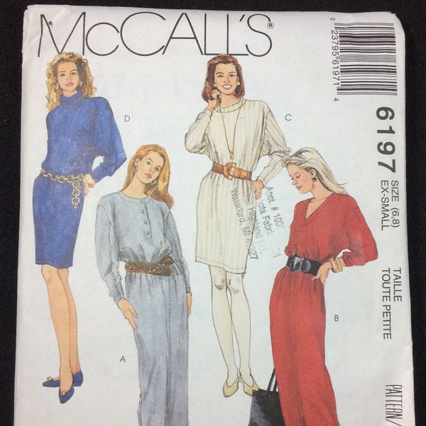 MCall's Misses' Dress Pattern 6197 Size 6, 8 Extra Small, Overlock, Serger, Stretch Knits