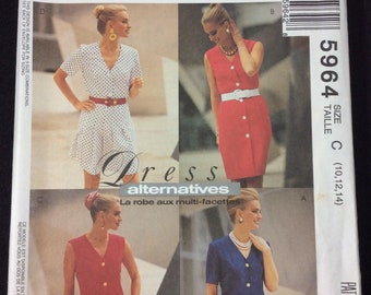 McCall's Misses' One Or Two Piece Dress Pattern 5964 Size 10, 12, 14 Petite-Able, Select A Size