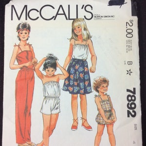 Mccall's Children's and Girls' Jumpsuit and Skirt Pattern 7892, Size 4 ...