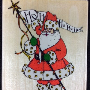 Santa Claus With Ho Ho Ho Banner Wood Mounted Rubber Stamp From That&#39;s All Stamped, Winter, Holiday, Christmas